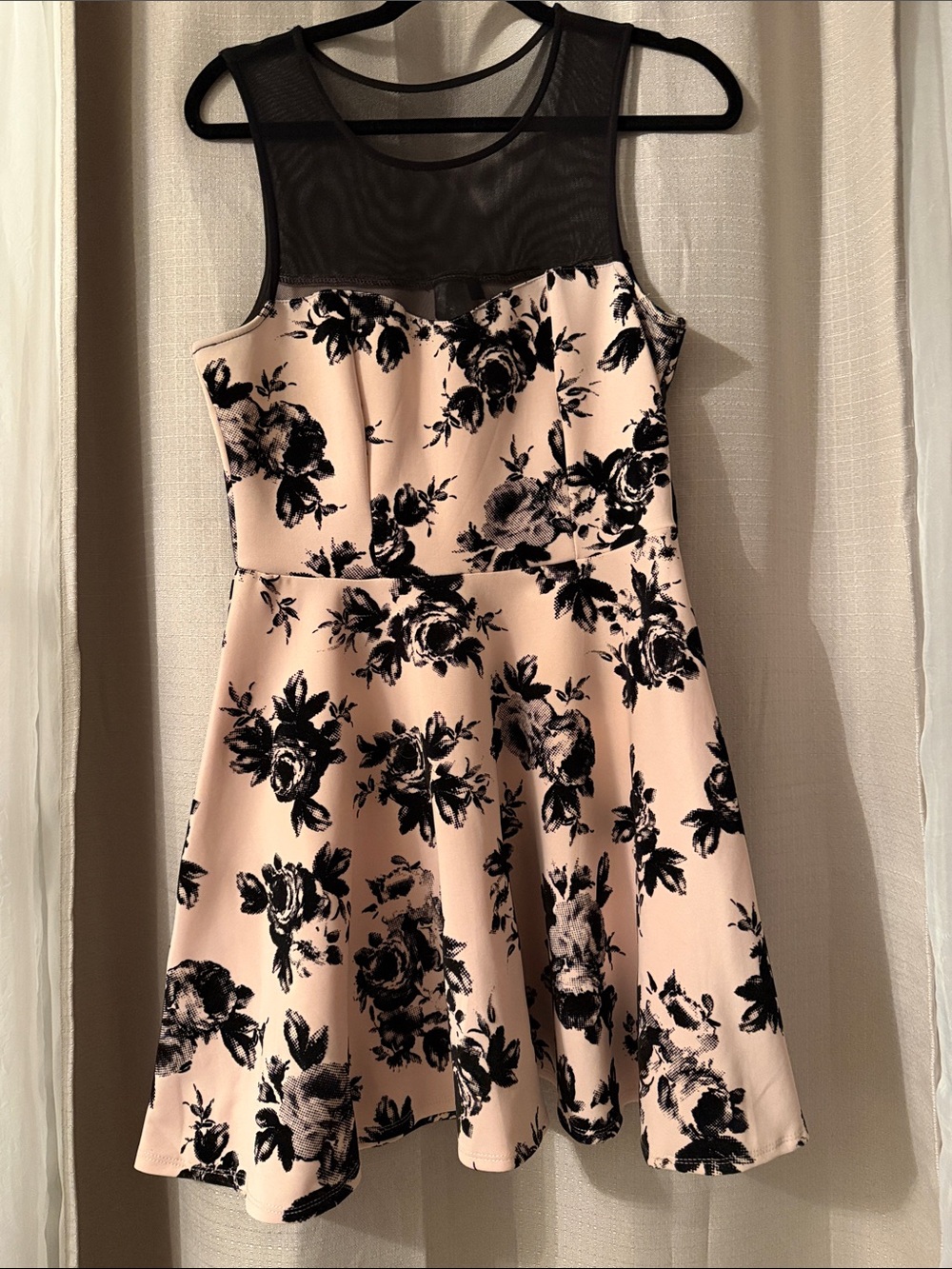 Trixxi Pink Floral Mini Dress with Black Mesh Yoke